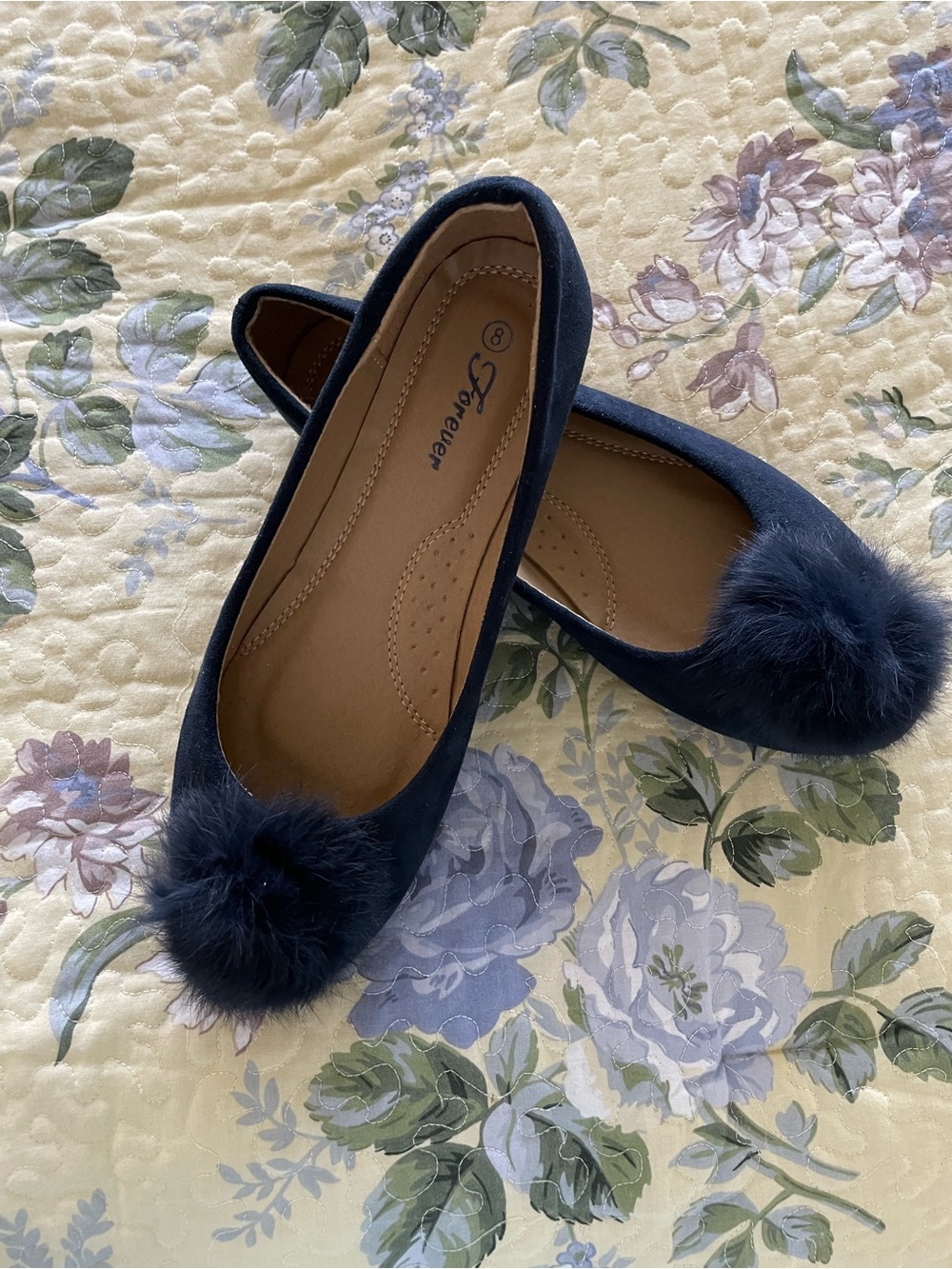 Forever 21 Navy Pom-Pom Ballet Flats
